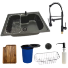 Cuba Gourmet Inox Preta 50x40cm Com Torneira Tábua E Lixeira