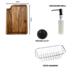 Cuba Gourmet Inox Preta 60x42cm + Torneira E Tábua De Corte