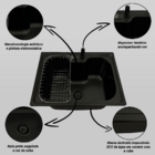 Cuba Gourmet Preta 60x42cm Aço Inox Com Acessórios E Lixeira