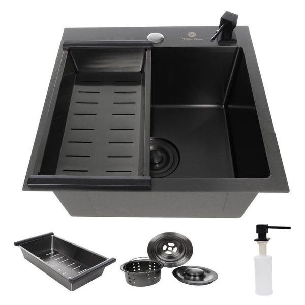 Cuba Gourmet Quadrada 44x44cm Preta Aço Inox 304 Com Acessóri