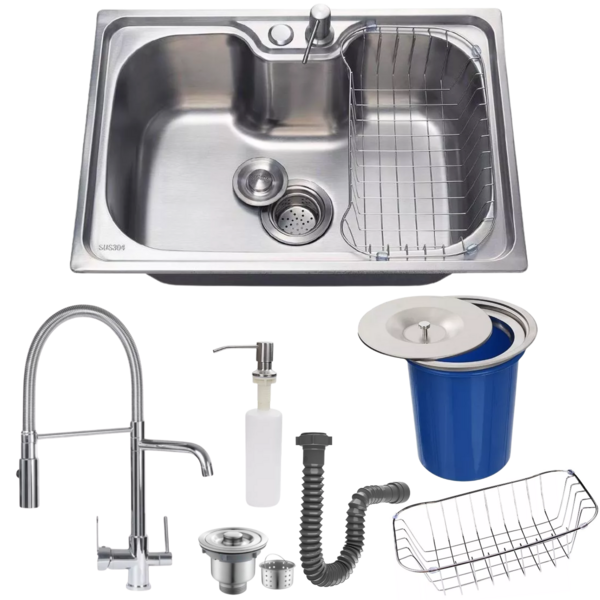 Cuba Inox304 50x40 + Torneira Para Filtro E Lixeira Embutida