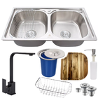 Cuba Inox 304 Escovada Dupla +torneira Black Tábua E Lixeira