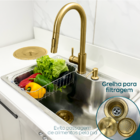 Cuba Inox 60x42 Gourmet Torneira Alta Lixeira 5 Litros Embuti