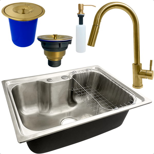 Cuba Inox 60x42 Gourmet Torneira Alta Lixeira 5 Litros Embuti