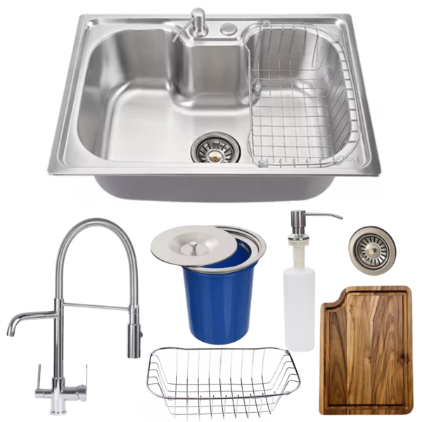 Cuba Inox 60x42cm Com Lixeira Tábua E Torneira Para Filtro