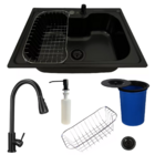 Cuba Inox Black 50x40 Torneira Extensível E Lixeira Embutida