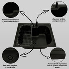 Cuba Inox Black 60x42 + Torneira Slim Preta E Tábua De Corte