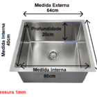 Cuba Inox Design Moderno 60x40 Cm Cozinha Embutir Sobrepor