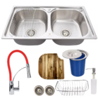 Cuba Inox Dupla Escovada + Torneira Flexível Tábua E Lixeira