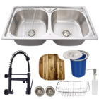 Cuba Inox Escovada Dupla Torneira Parede Preta Tábua Lixeira