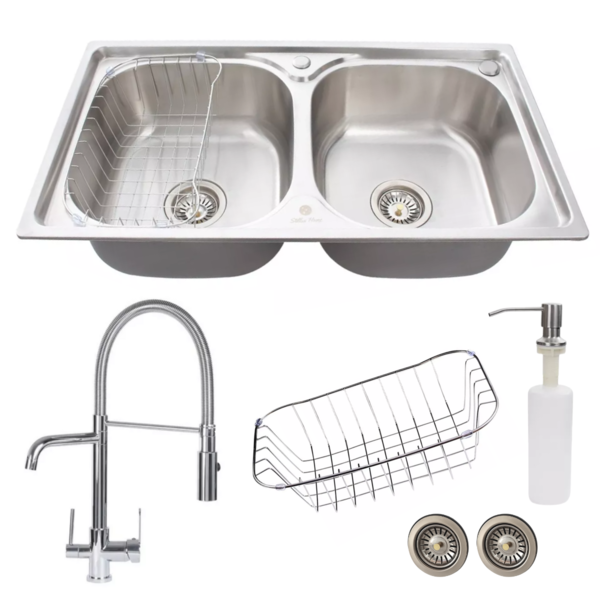 Cuba Inox Escovado Dupla Com Torneira Gourmet Para Filtro