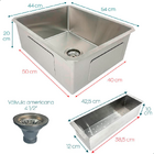 Cuba Inox Gourmet 50x40 Quadrada Com Cesto Escorredor Cuba De