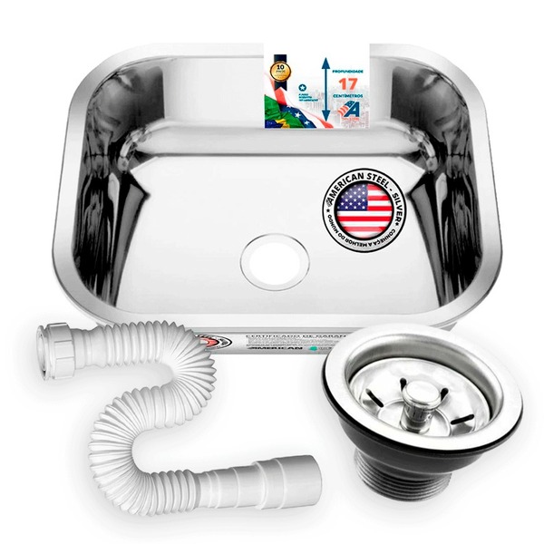 Cuba Inox Pia Cozinha 430 40x34x17 + Válvula + Sifão– As