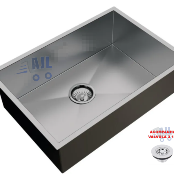 Cuba Inox Quadrada Calha Pia Com Válvula 80x40 Cm  Escovada