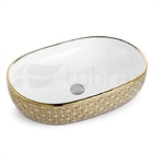 Cuba Oval Banheiro Lavabo Cerâmica Sobrepor Dourada Tubrax