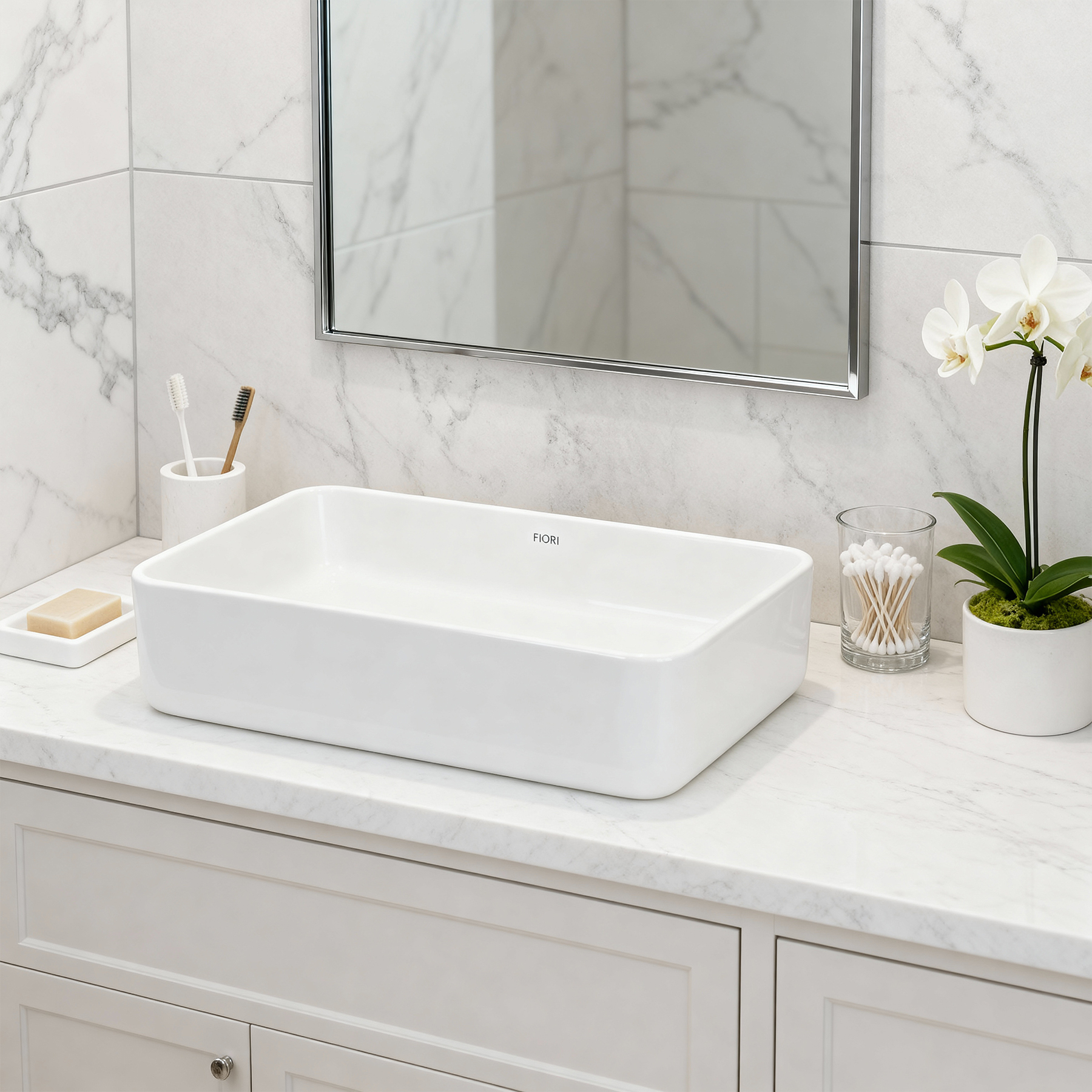 Cuba para Banheiro de Apoio Louça Retangular Branca 41x30cm CB16 Fiori