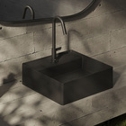 Cuba para Banheiro de Apoio Louça Quadrada Matte Black 35x35cm com Mesa Terra Roca