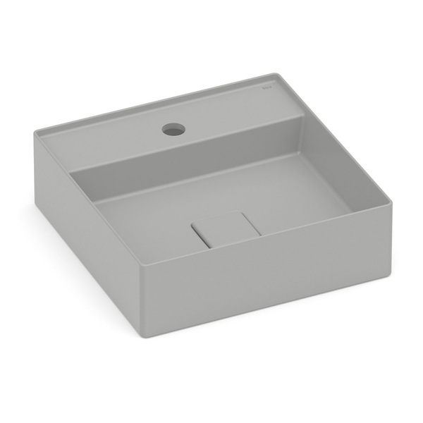 Cuba para Banheiro de Apoio Louça Quadrada Stone 40x40cm com Mesa Terra Roca