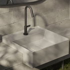 Cuba para Banheiro de Semi Encaixe Louça Quadrada Beige 40x40cm com Mesa Terra Roca