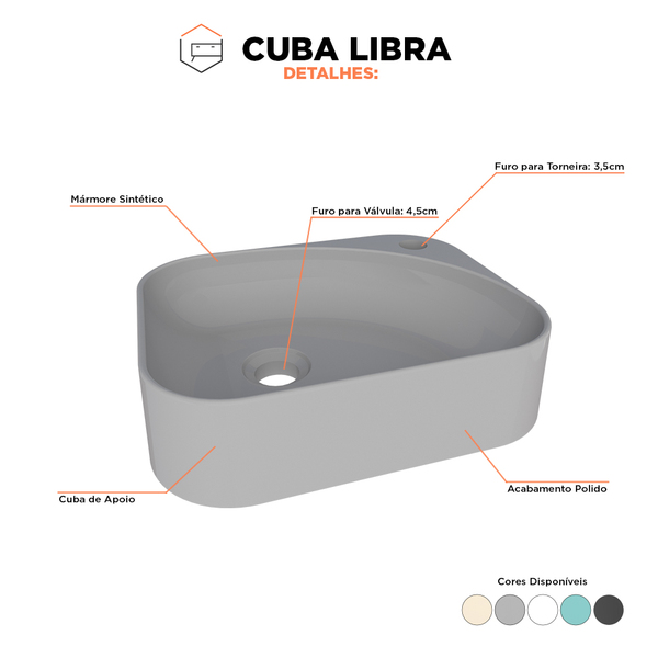 Cuba Para Banheiro Em Mármore Sintético Libra Cinza - Cozimax