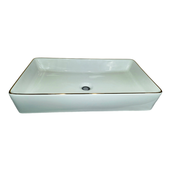 Cuba Para Banheiro Sobrepor Ceramica Branca Detalhe Dourado