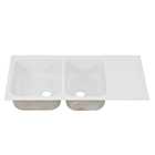 Cuba para Cozinha de Sobrepor Resina Dupla Branca Retangular 100x50x16cm Fosca Irmãos Corso