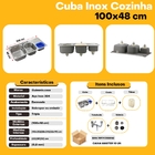 Cuba Para Cozinha Dupla Com Lixeira Georgia Aço Inox 100x48