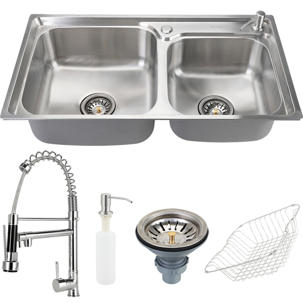 Cuba para cozinha pia dupla com acessórios Potiguara e Tornei