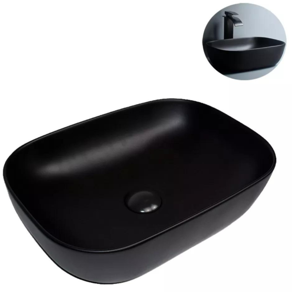 Cuba Pia Banheiro Cerâmica Preta Sobrepor Oval 46x32 - Deend