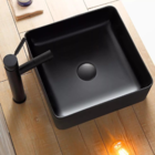 Cuba Pia Banheiro Cerâmica Preta Sobrepor Quadrada - Deend