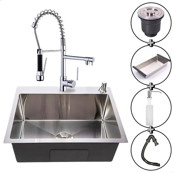 Cuba Pia Cozinha Gourmet Aço Inox Quadrada Escovada Com Torne