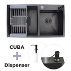 Cuba Pia Cozinha Gourmet Dupla Preta Quadrada + Disp. 500ml