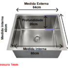 Cuba Pia Cozinha Gourmet Luxo Aço Inox 60x40 Pronta Entrega