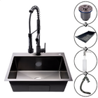 Cuba Pia Cozinha Inox Quadrada Preta E Torneira Monocomando