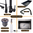 Cuba Pia Cozinha Inox Quadrada Preta E Torneira Monocomando