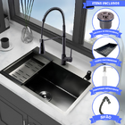 Cuba Pia Cozinha Quadrada Preta Inox E Torneira Monocomando