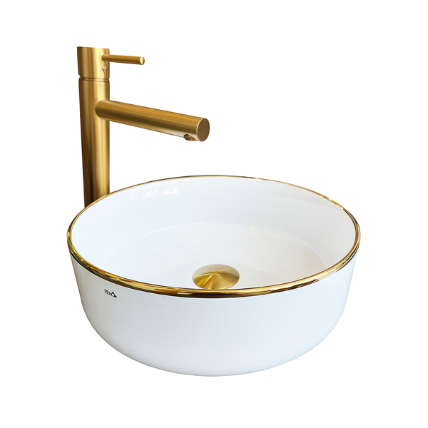 Cuba Pia De Apoio Cerâmica Branca E Dourada Para Banheiro Ren