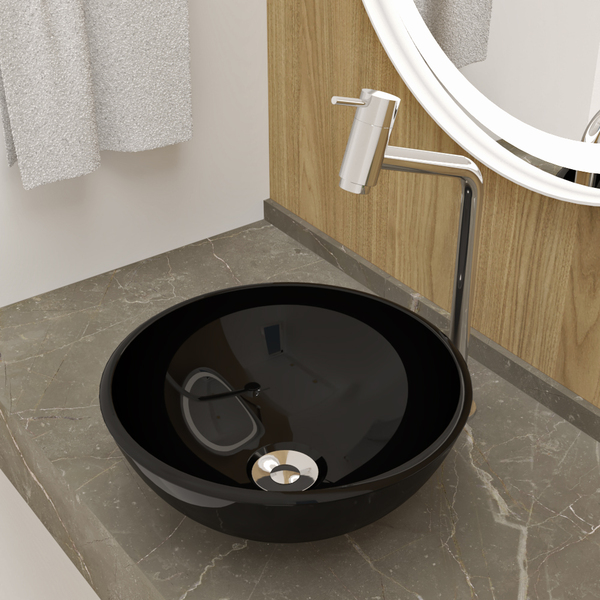 Cuba Pia De Apoio Preta Redonda 30cm Jaspe Para Banheiro Lava