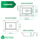 Cuba Pia De Apoio Preta Retangular 44x35 Citrino Para Banheir