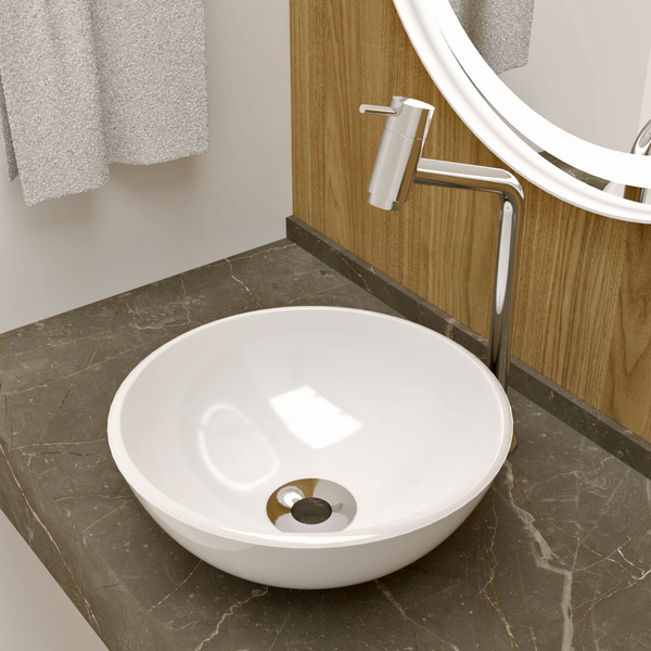 Cuba Pia De Apoio Redonda 30cm Com Torneira Bica Alta E Válvu