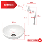 Cuba Pia De Apoio Redonda 35cm Com Torneira Bica Alta E Válvu