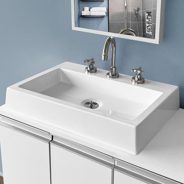 Cuba Pia de Apoio Sobrepor Retangular 3 Furos + Torneira Mist