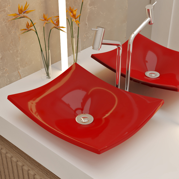 Cuba Pia De Apoio Vermelho Folha 43x36 Turquesa Para Banheiro