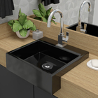 Cuba Pia De Semi Encaixe Preta Quadrada 39x37 Quartzo Para Ba