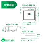 Cuba Pia De Semi Encaixe Preta Quadrada 39x37 Quartzo Para Ba