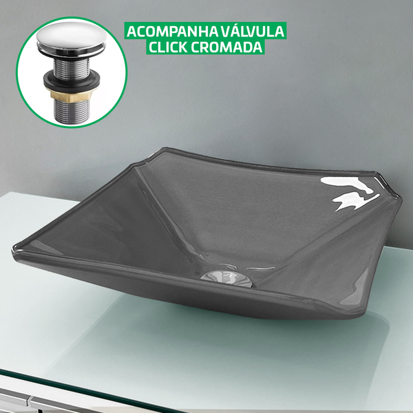 Cuba Pia De Vidro Resistente Cinza Quadrada Para Banheiro com