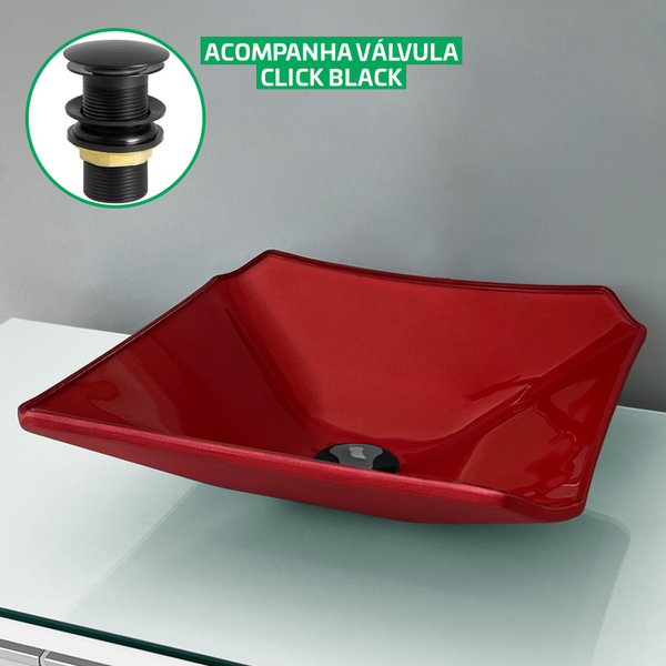 Cuba Pia De Vidro Resistente Vermelha Quadrada Para Banheiro