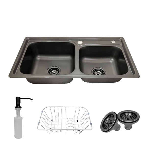 Cuba Pia Dupla 78x43 Cozinha Gourmet Cor Preta Inox Acessório