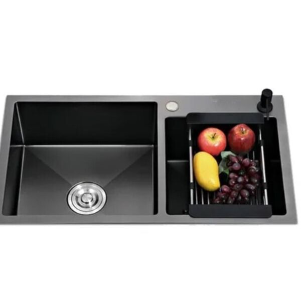 Cuba Pia Dupla Cozinha Gourmet Aço Inox Preta Com Acessórios