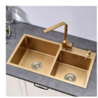 Cuba Pia Gourmet Dupla Dourada Cozinha Aço Inox C/ Acessório